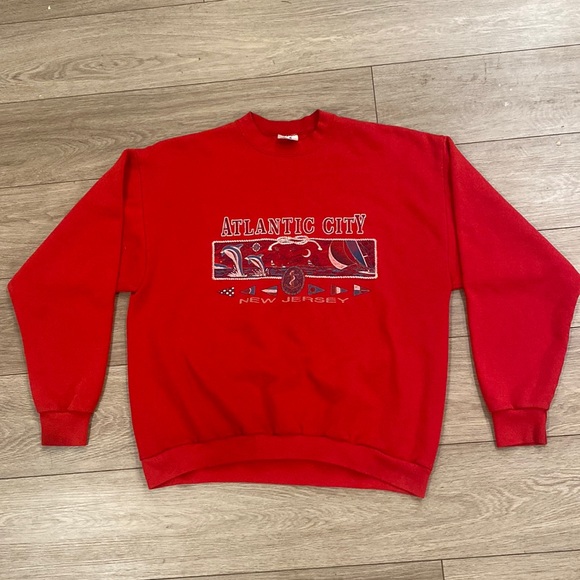 Vintage Beach Atlantic City Sweatshirt RED Tee Jays XXLmade in USA - Picture 1 of 6